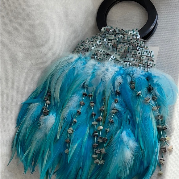 Blue coq feathers Josephine baker purse bag - Picture 5 of 17